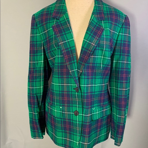 Vintage Blue Plaid Blazer Pendleton 100/% wool blazer with pockets